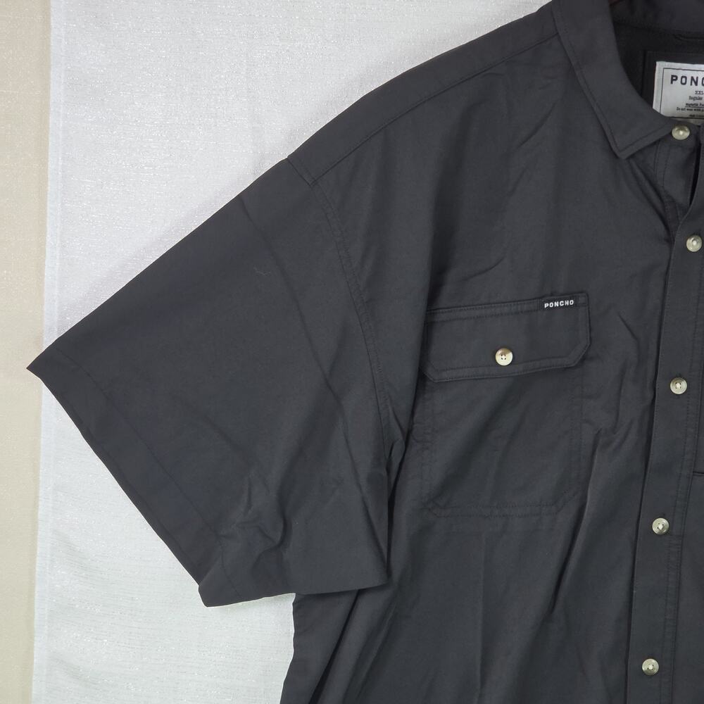Poncho Men's Black Shirt Regular Fit Short Sleeve Magnetic Pockets Stretch XXL - Picture 2 of 8